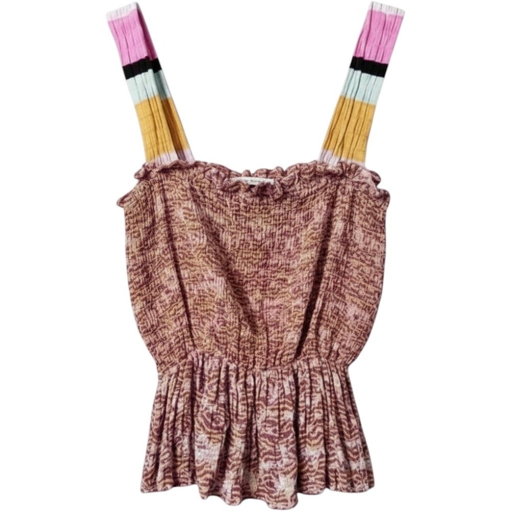 Scotch & Soda Smocked Peplum Top XS Pink Orange Striped Straps Boho Summer